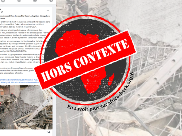 Capture d'écran de la publication avec tampon pour l'article Sénégal-RDC-accident-effondrement d'un immeuble à Khar Yalla, Dakar.