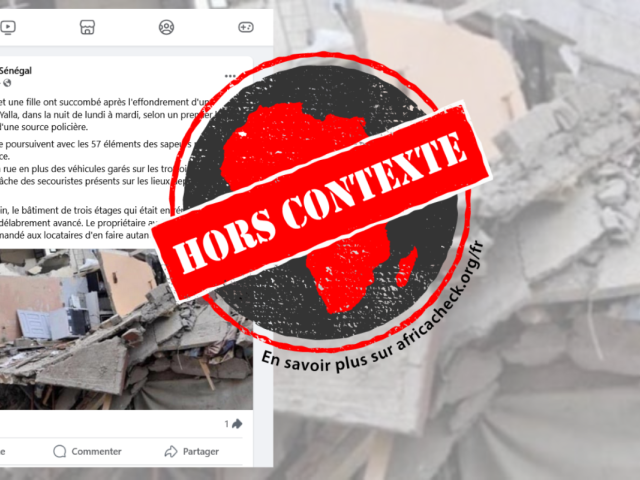 Capture d'écran de la publication avec tampon pour l'article Sénégal-accident-effondrement d'un immeuble à Khar Yalla, à Dakar.