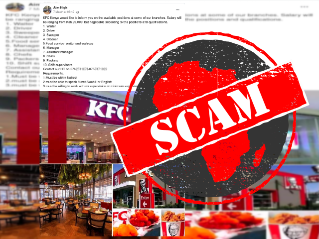 Scam post advertising jobs at KFC