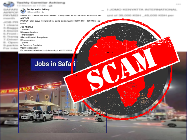 Scam post advertising jobs at Safari Mall