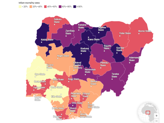 A chart of 2023-24 infant mortality in Nigeria