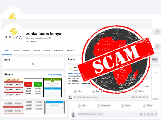 Scam Facebook page impersonating Zenka
