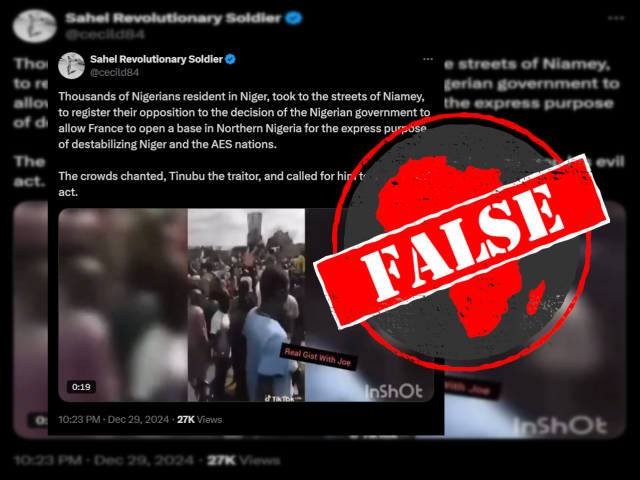False claim about Nigerians protesting against a French military base in Niger.