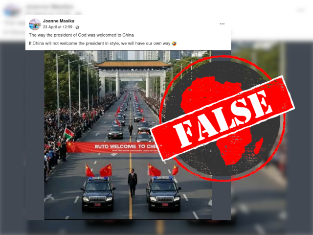 AI generated image of William Ruto being welcomed to China