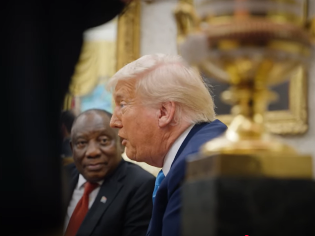A screengrab of US president Donald Trump meeting with South African president Cyril Ramaphosa in the White House on 21 May 2025.