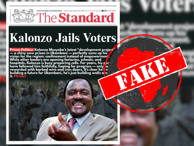 Viral newspaper front page ridiculing Kenyan opposition politician Kalonzo Musyoka fabricated