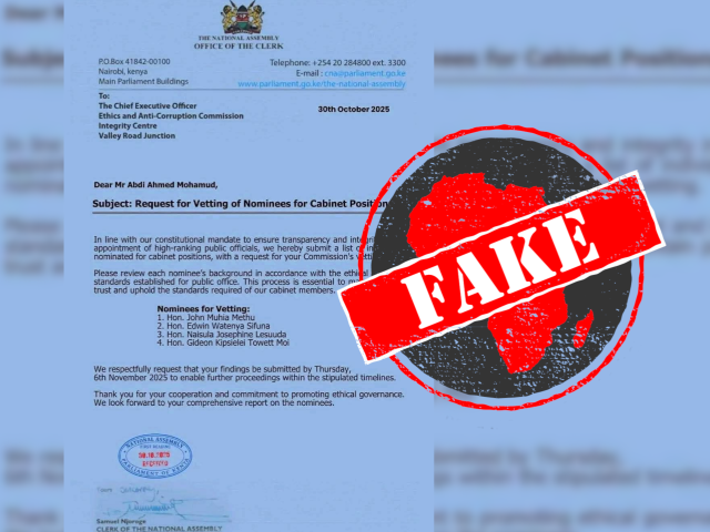 Memo requesting Kenya’s anti-corruption agency vet four new cabinet nominees fake, should be ignored