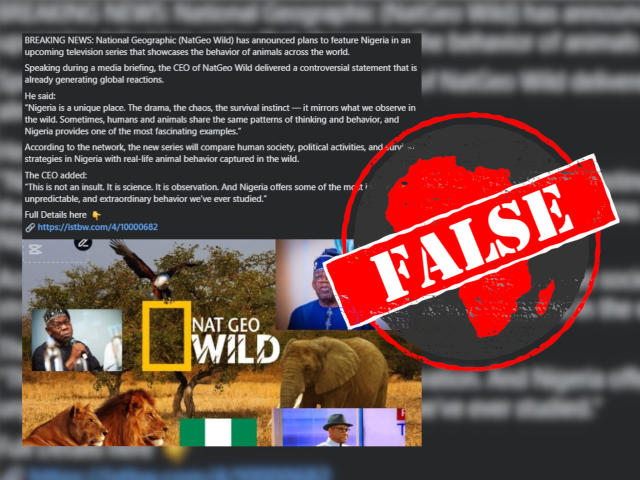 No, TV channel Nat Geo Wild hasn’t announced new series that will compare chaos in Nigeria to wildlife
