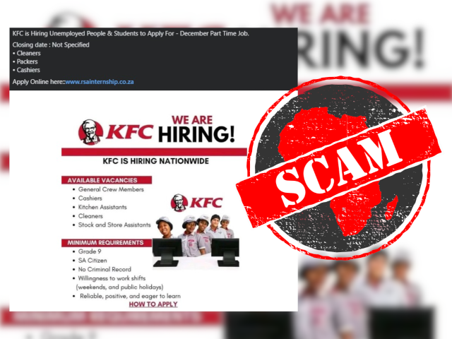 Beware, KFC South Africa still not recruiting jobseekers through unverified portals