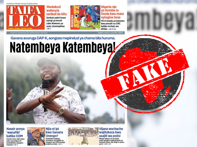 Fabricated newspaper front page falsely portrays Kenyan governor Natembeya as leading party revolt
