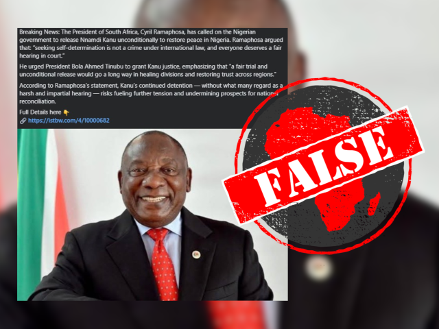 No, South African president Cyril Ramaphosa didn’t ask Nigerian government to release jailed Biafra separatist leader Nnamdi Kanu