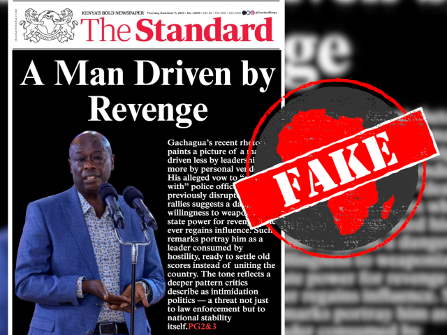 Kenya’s Standard newspaper didn’t publish headline calling former deputy president ‘A Man Driven by Revenge’ – viral front page fabricated