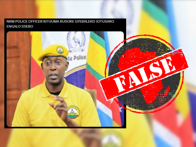No, Uganda’s police spokesperson didn’t dress in yellow ruling party colours – photo digitally manipulated