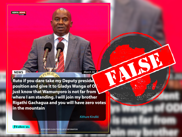 Viral graphics falsely quote Kenyan deputy president Kindiki as threatening to quit government if he loses his position
