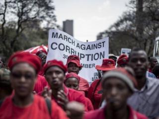 Supporters of the Economic Freedom Fighters (EFF) party take part in a march by civil society in September 2015 in Pretoria. Photo: AFP/MARCO LONGARI