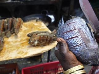 A Kenyan vendor sells fish at Nairobi's Gikomba food market. Photo: AFP/SIMON MAINA